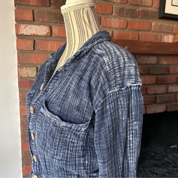 Free People Madrid Double Cloth Gauzy Jumpsuit in Indigo Blue Sz XS - Picture 6 of 9